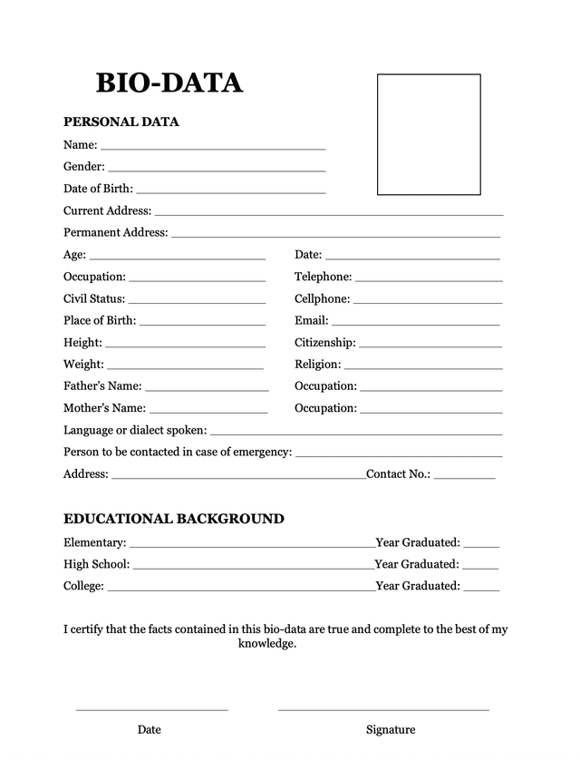 Bio-data Template Example
