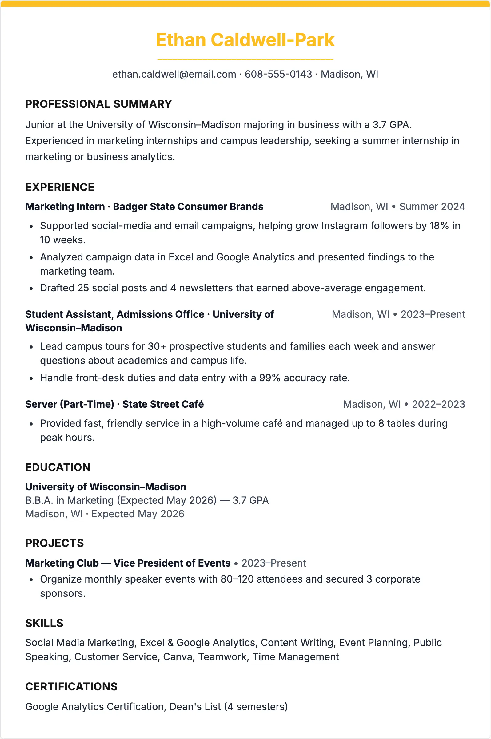 College Student Resume Template - ResumeBoostAI