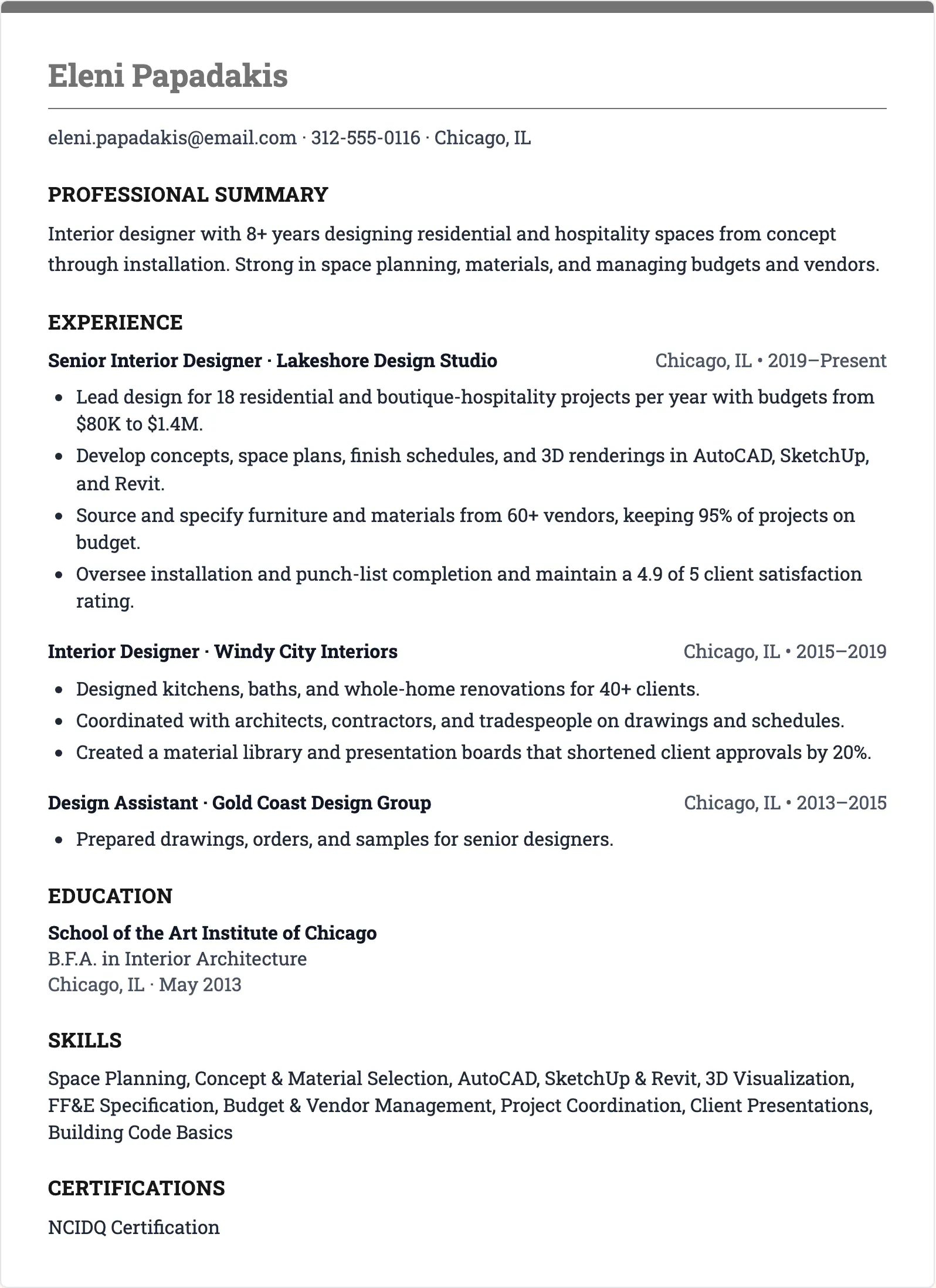 Interior Designer Resume Template - ResumeBoostAI