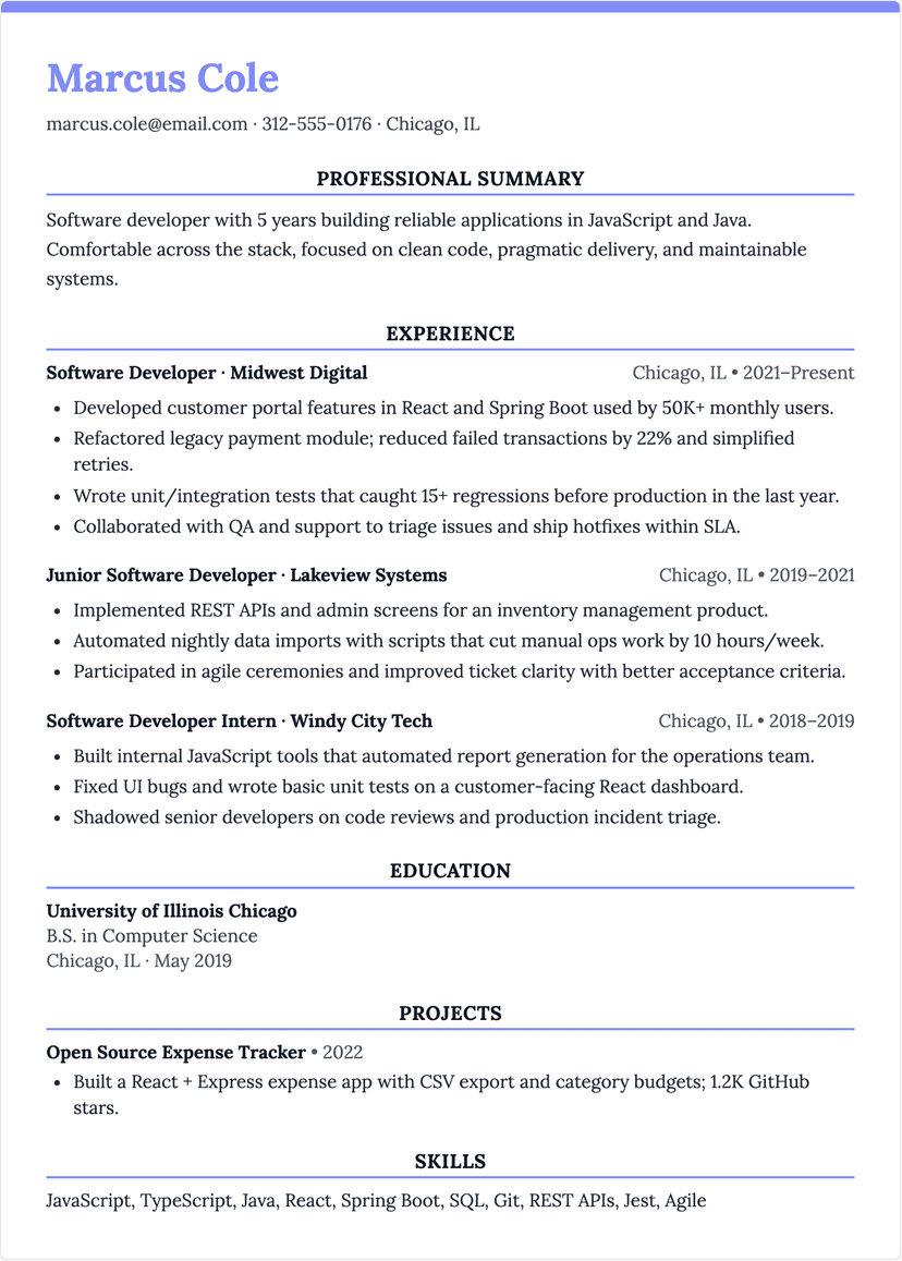 software developer resume