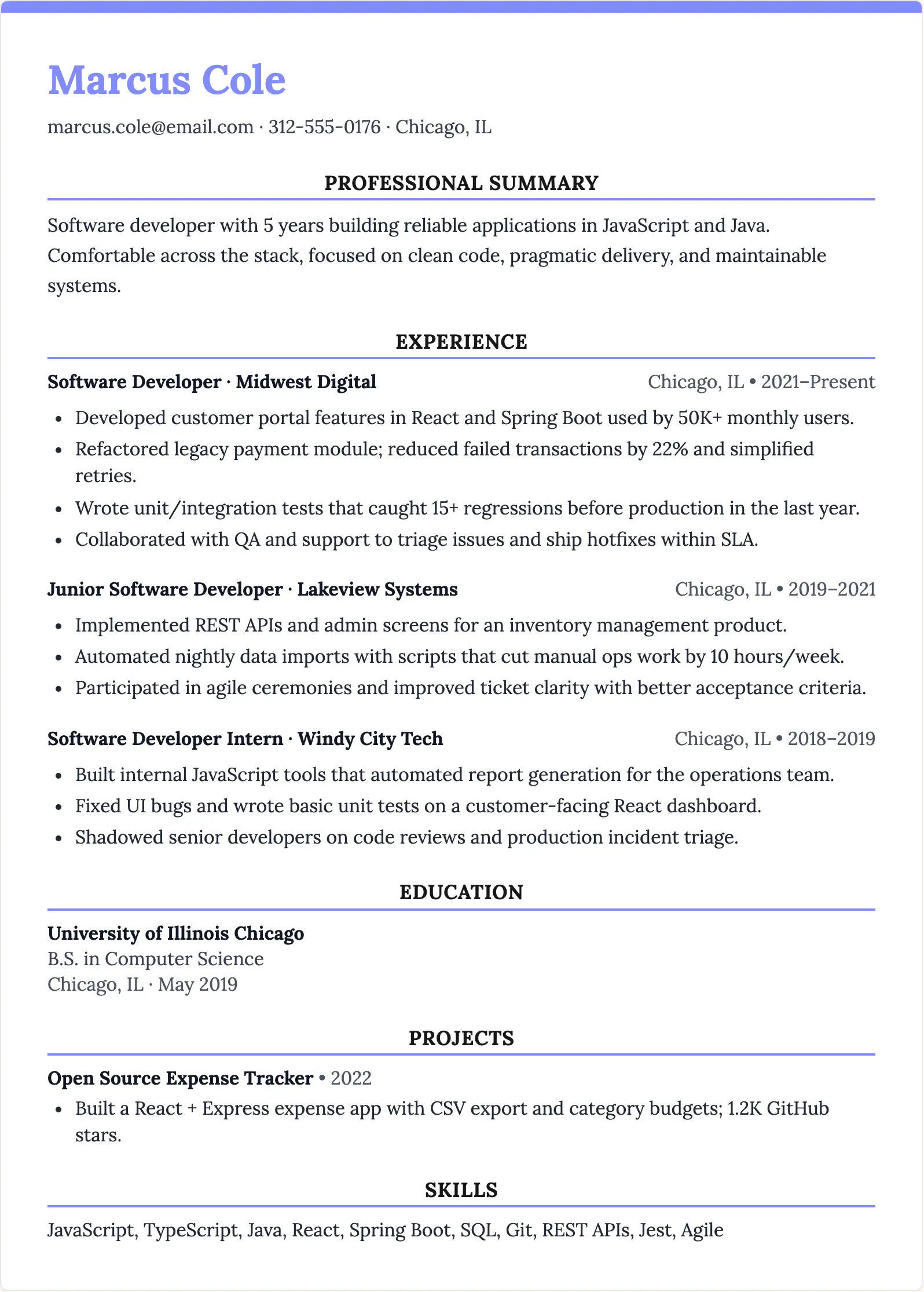 Software Developer Resume Template - ResumeBoostAI