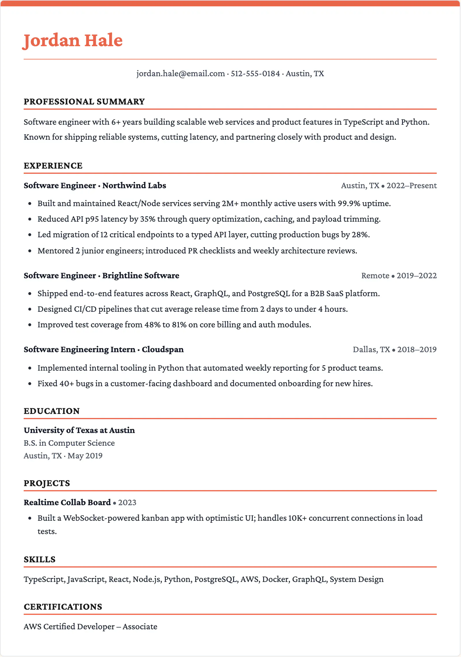 Software Engineer Resume Template - ResumeBoostAI