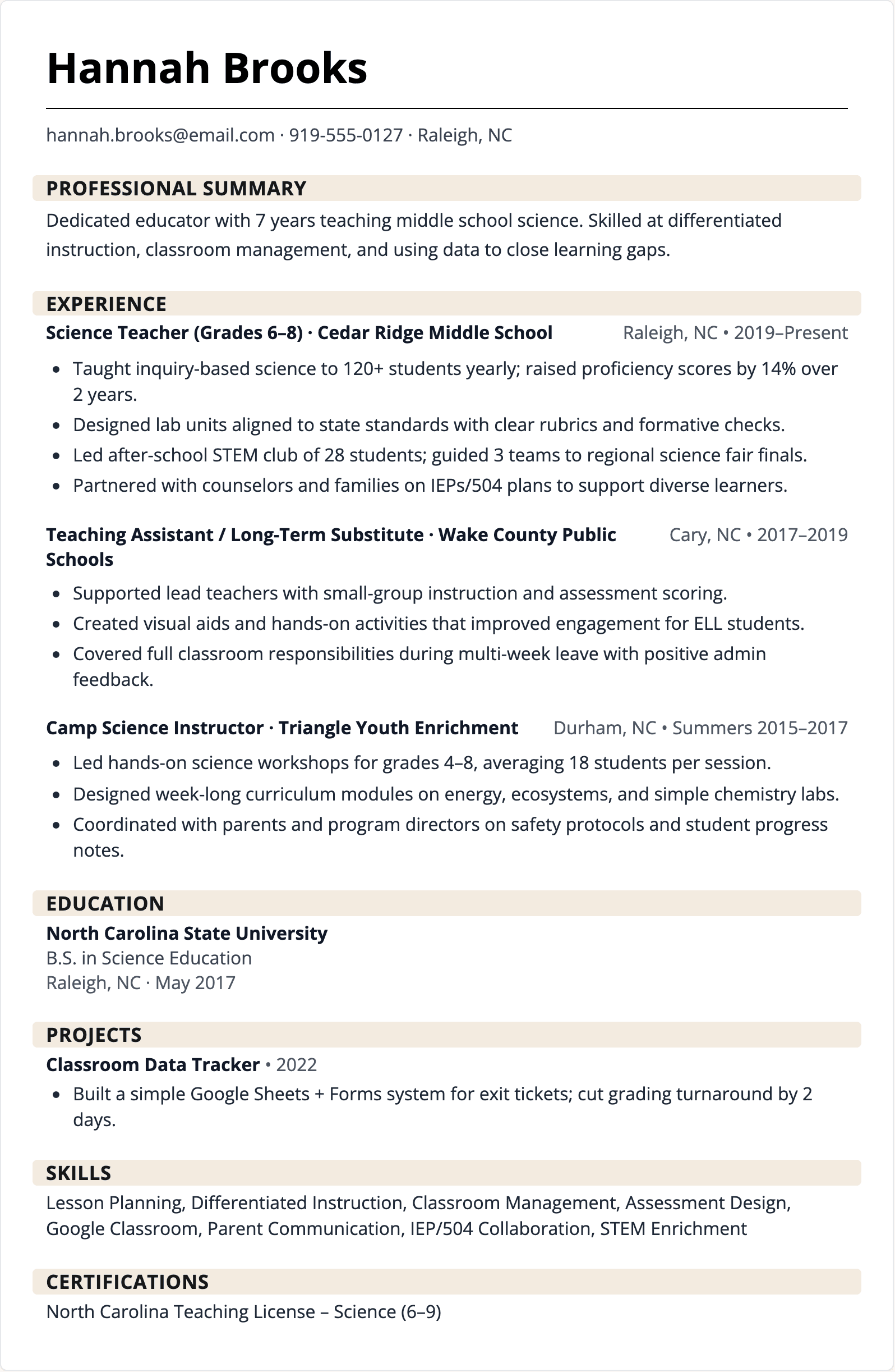 teacher resume
