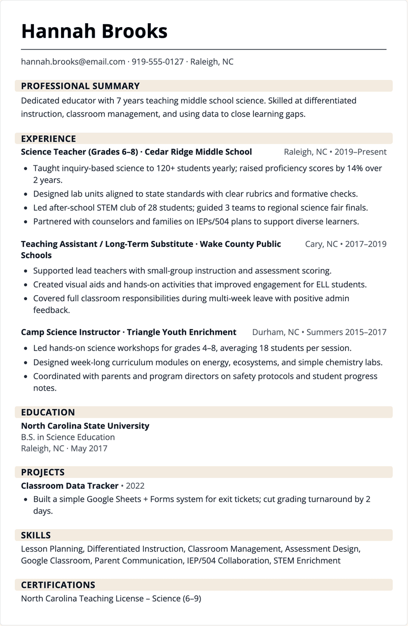 teacher resume