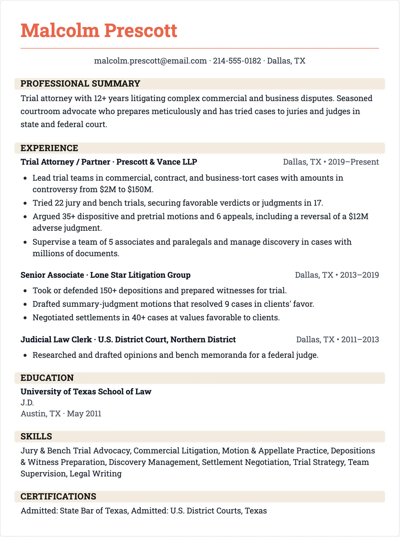 Trial Attorney Resume Template - ResumeBoostAI