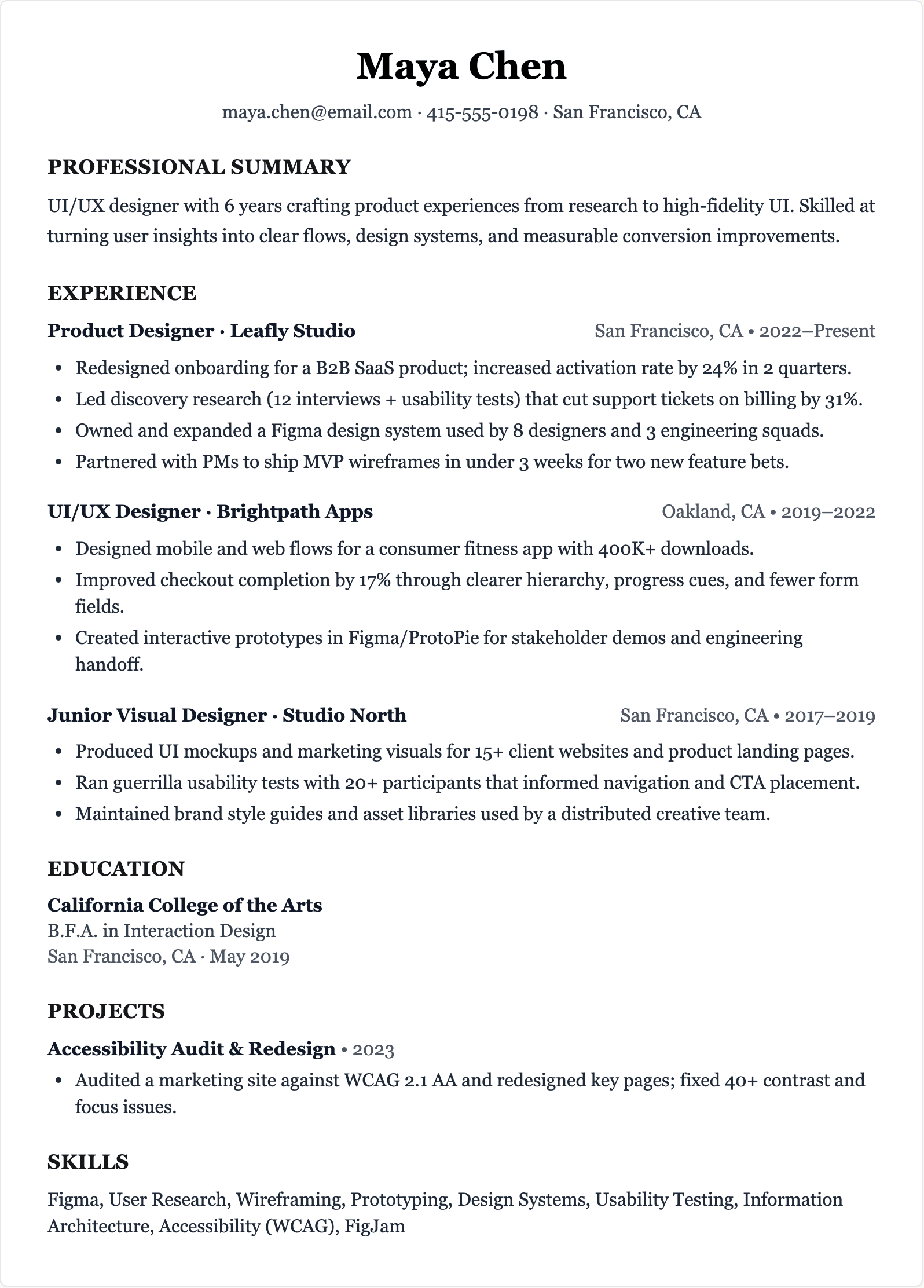 ui ux designer resume