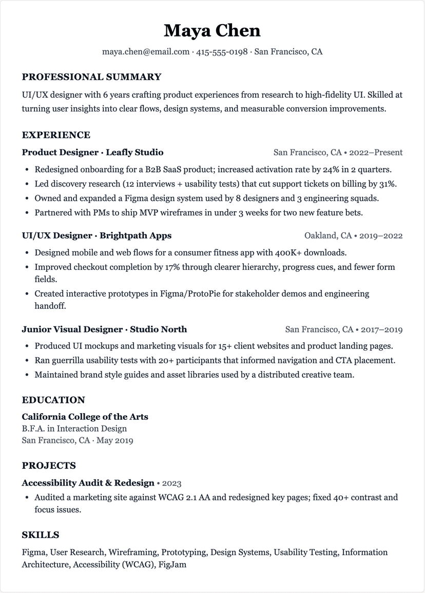 ui ux designer resume