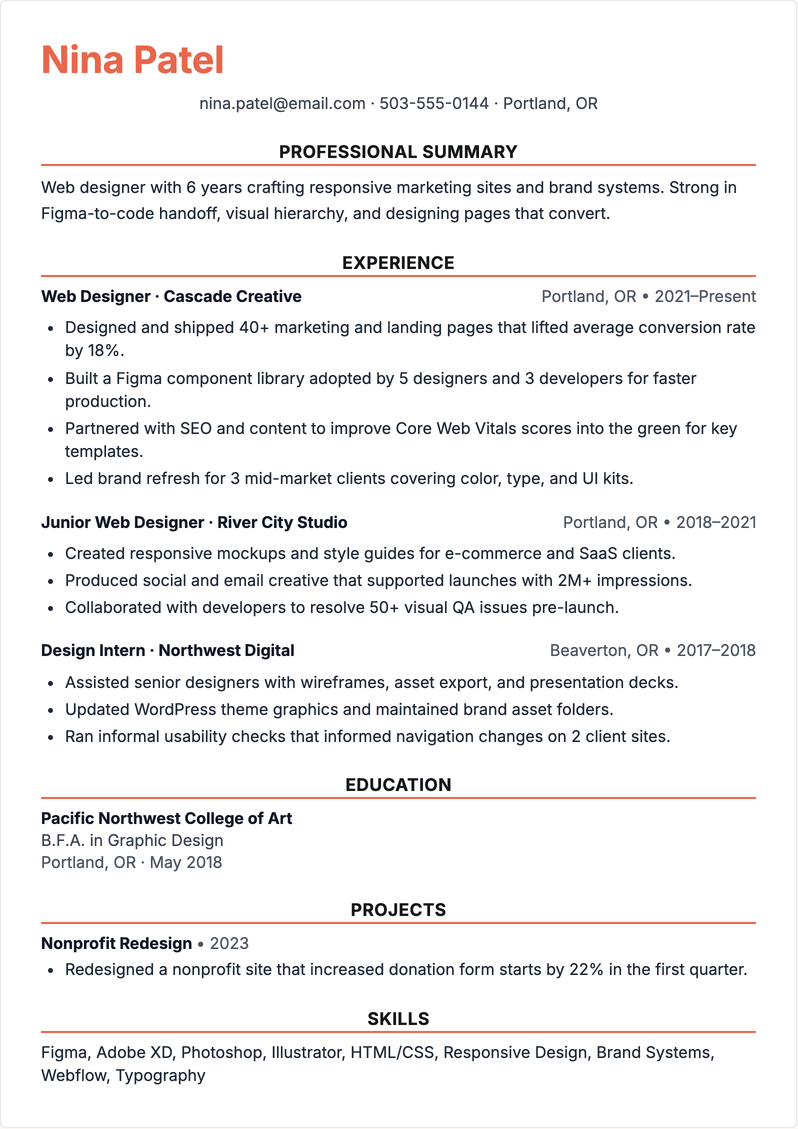 web designer resume