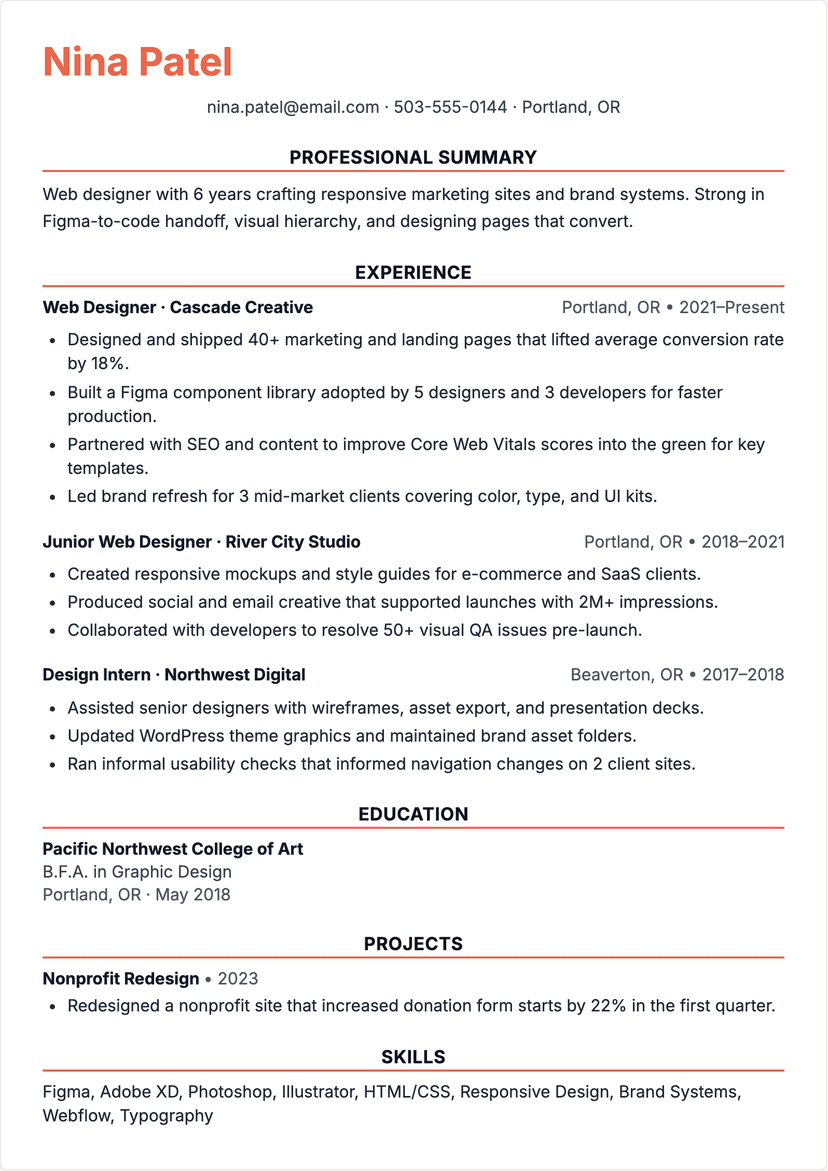 web designer resume
