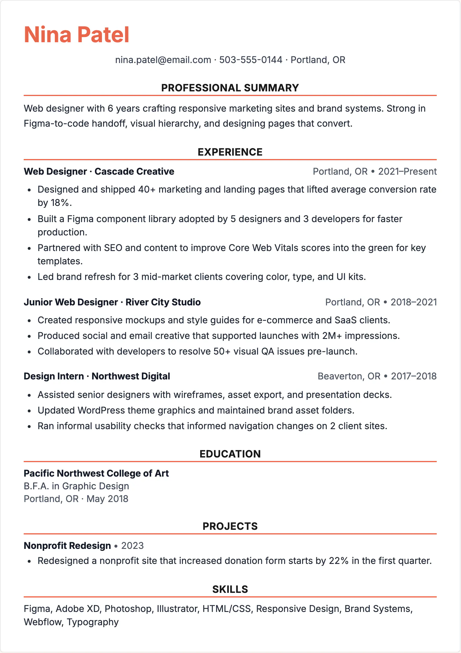 Web Designer Resume Template - ResumeBoostAI